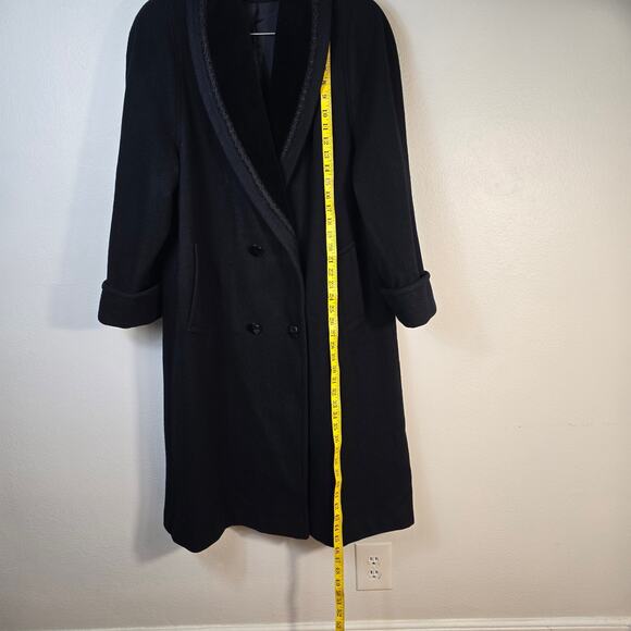 Vintage JOFELD Coat Women's 14 Black Wool Velvet Embellished Collar Long 80s 90s - Picture 11 of 14